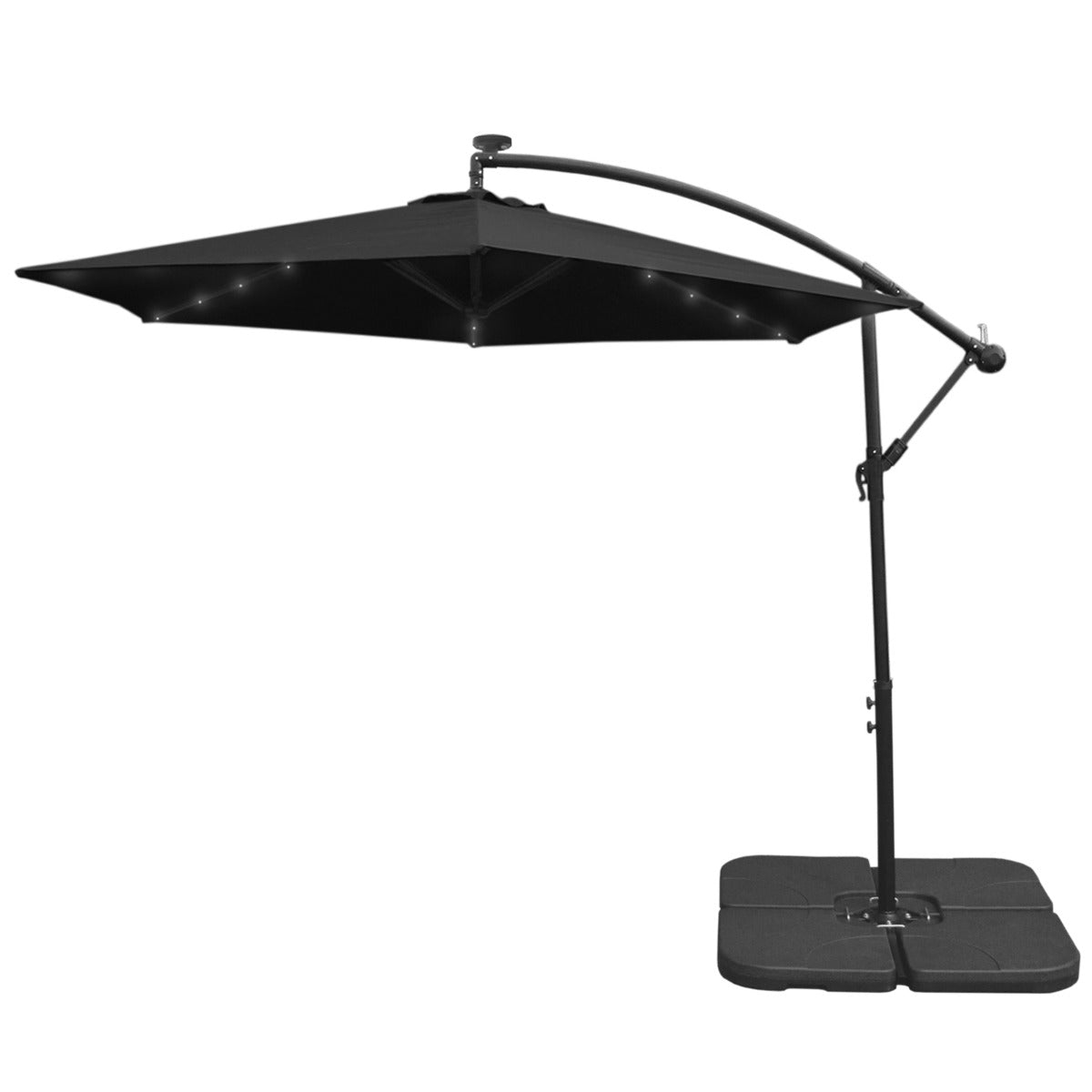 Zwarte 3m LED Zweefparasol met een eenvoudige voet