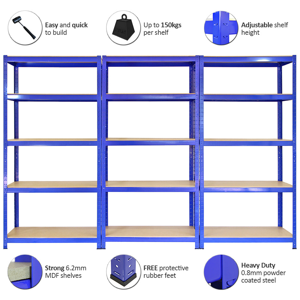 T-Rax Stellingkast - 75x30x150 cm - Blauw