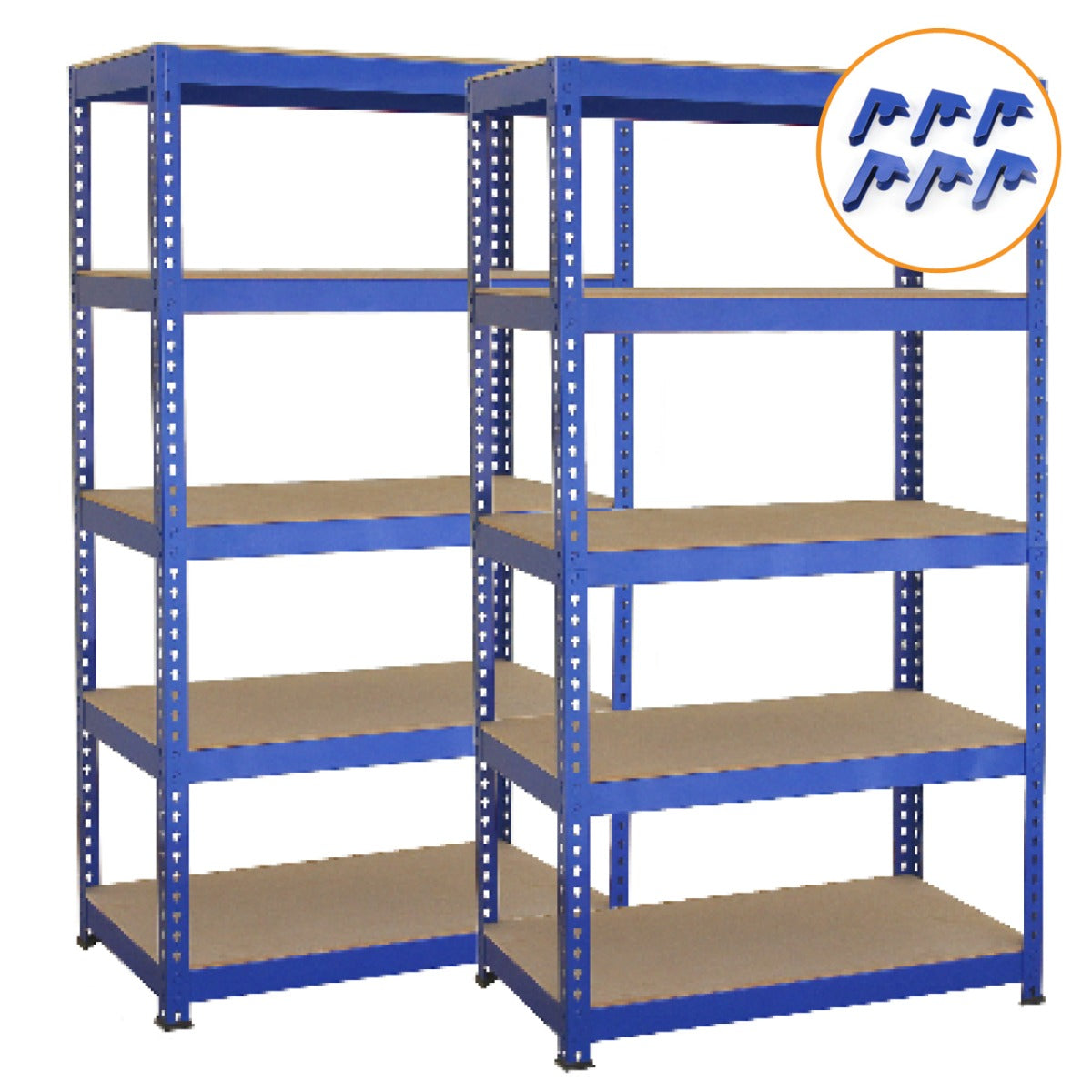 2 x T-RAX Blue Metal Racking Units 75cm x 150cm x 30cm with Free Bay Connectors