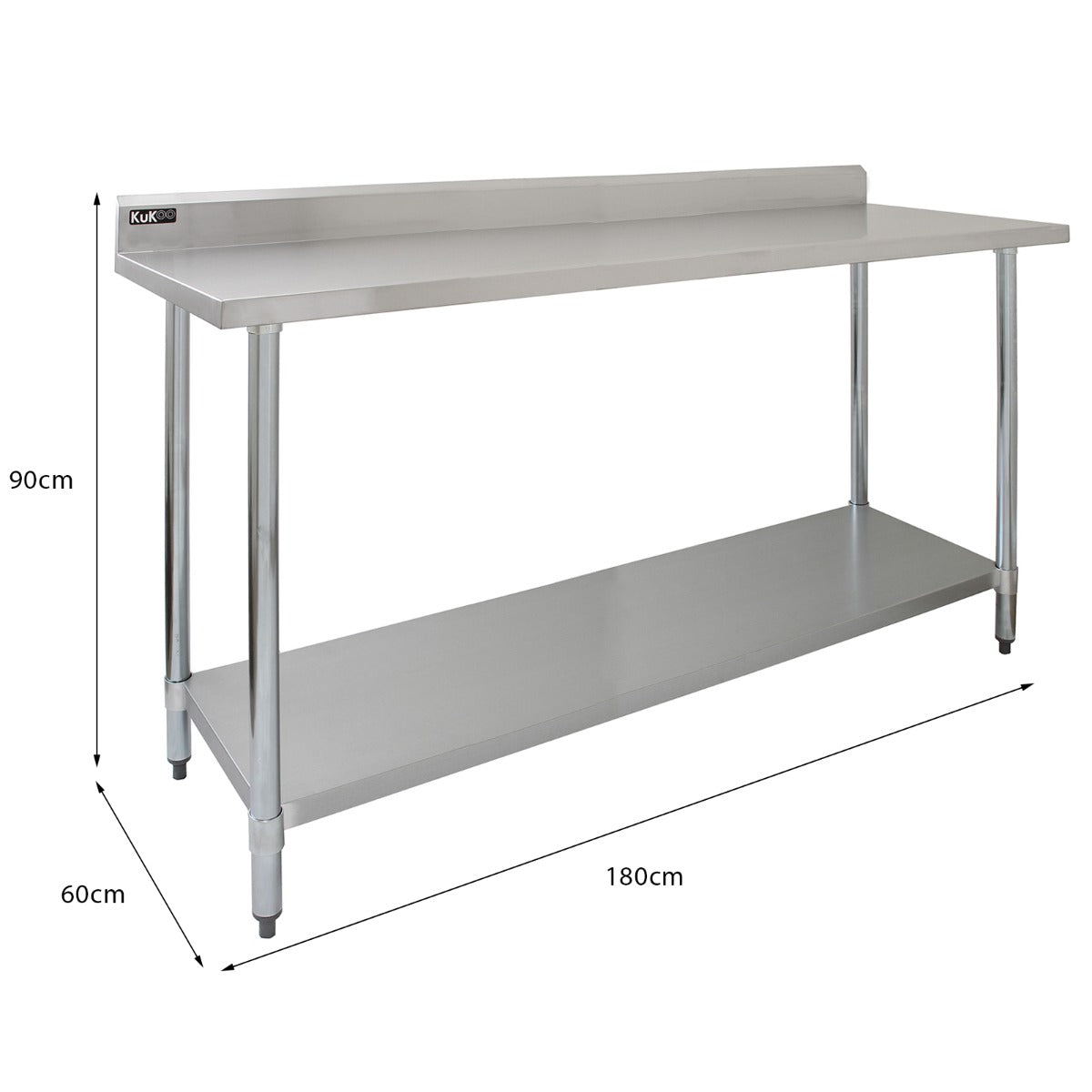 KuKoo RVS Werktafel met Opstaande Rand en Bodemschap 180cm