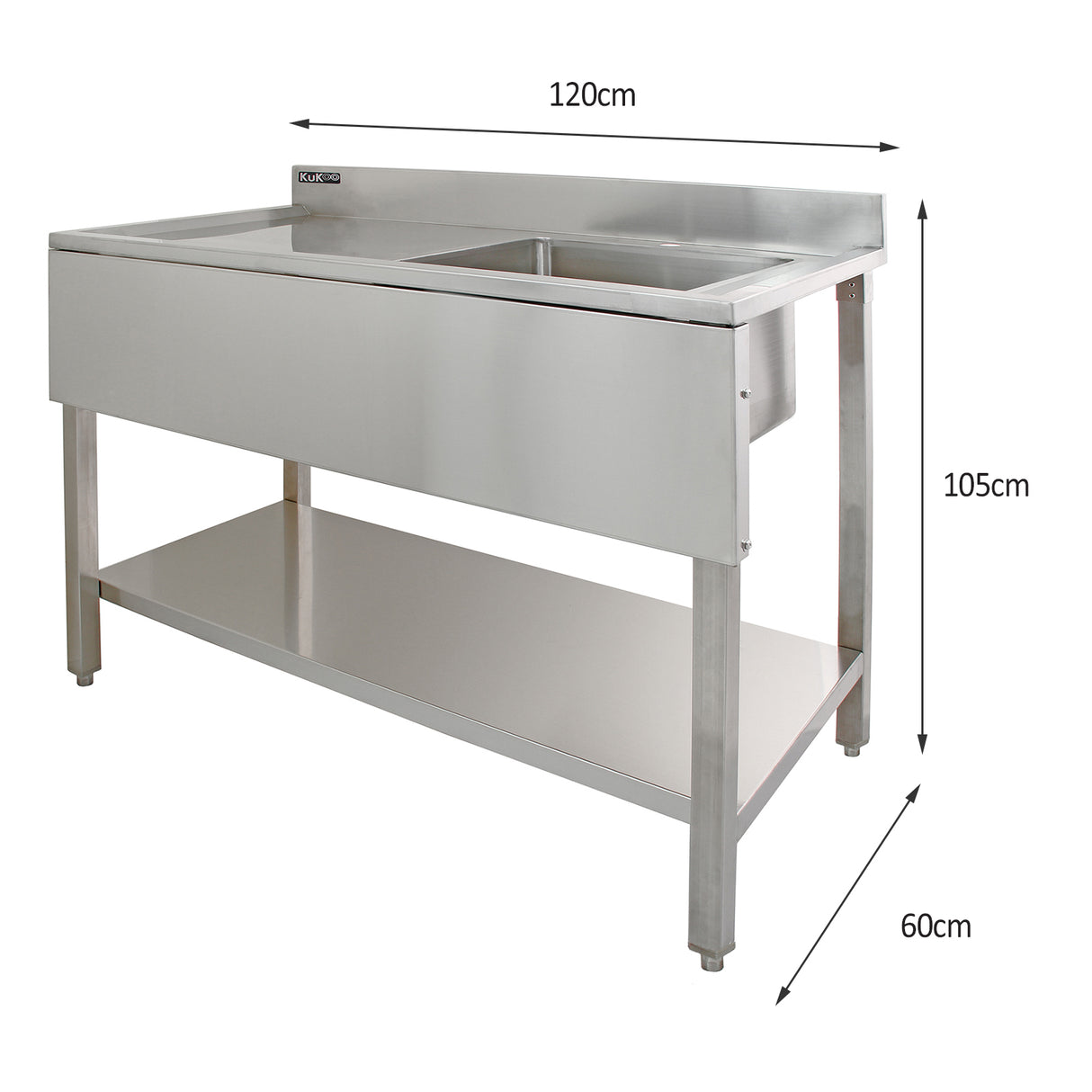 KuKoo professionele spoeltafel – RVS – Spoelbak Rechts