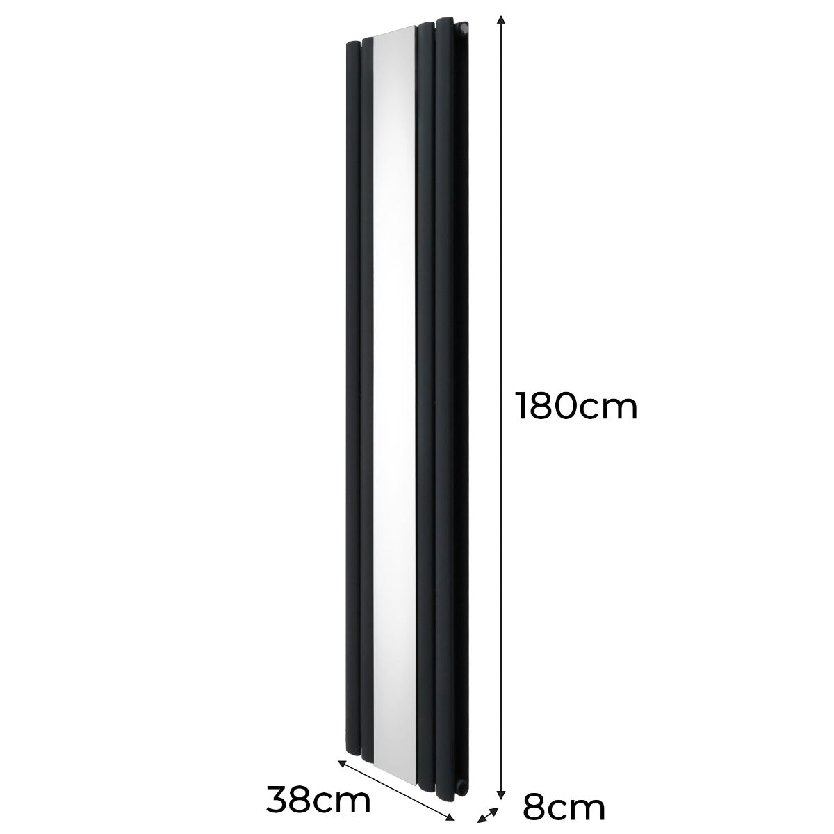 Ovale Spiegelradiator & Kleppen - 1800mm x 380mm - Grijs