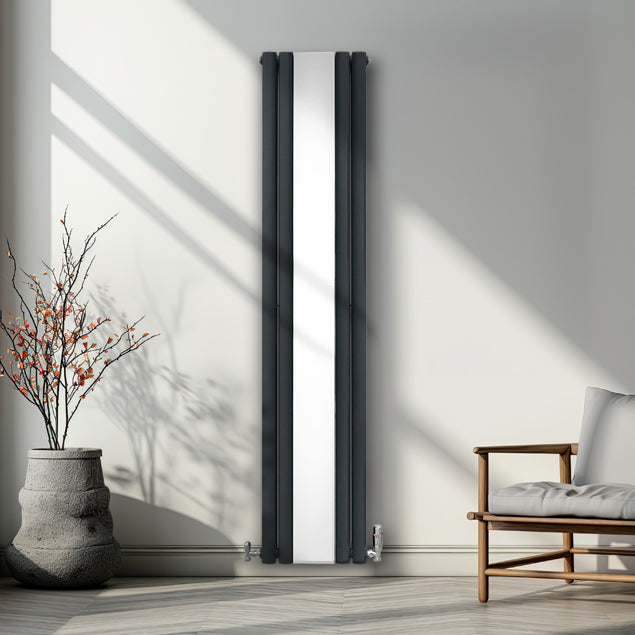 Ovale Spiegelradiator & Kleppen - 1800mm x 380mm - Grijs