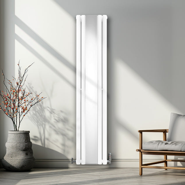 Ovale Spiegelradiator & Kleppen - 1800mm x 380mm - Wit