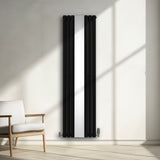 Ovale Spiegelradiator & Kleppen - 1800mm x 500mm - Zwart