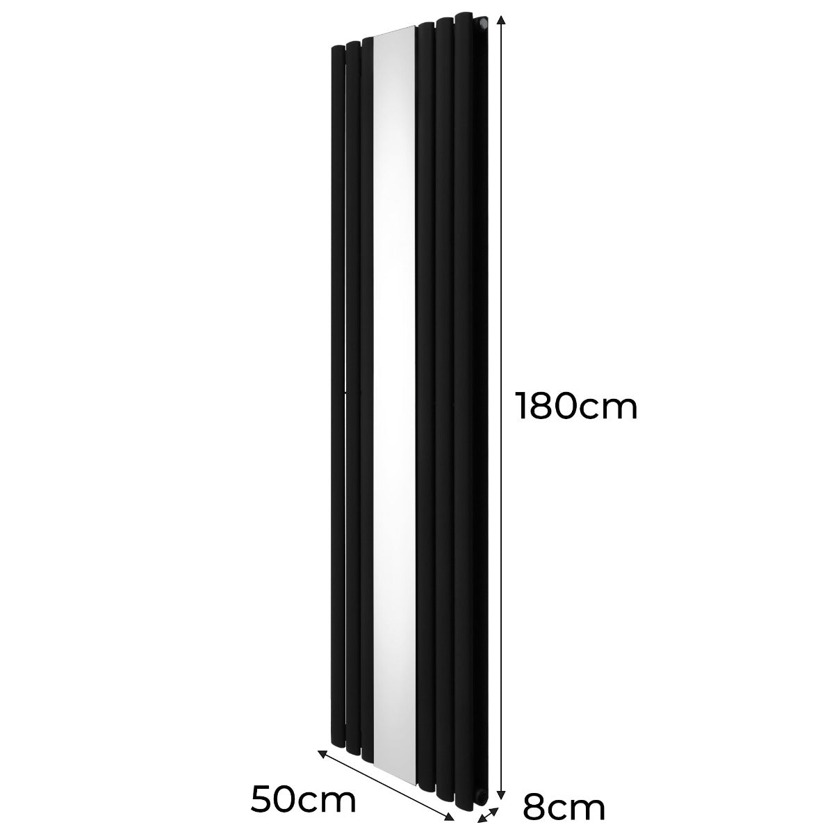 Ovale Spiegelradiator & Kleppen - 1800mm x 500mm - Zwart