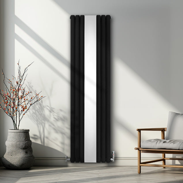 Ovale Spiegelradiator & Kleppen - 1800mm x 500mm - Zwart