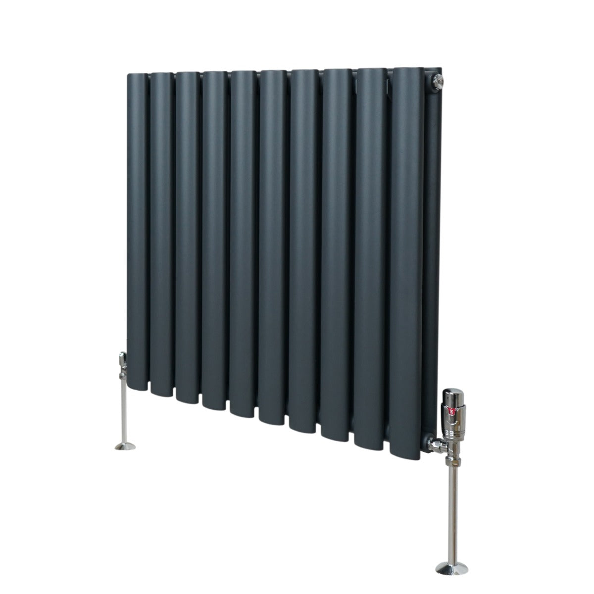 Ovale Kolomradiator & TRV Chroomkranen - 600mm x 600mm – Antraciet Grijs