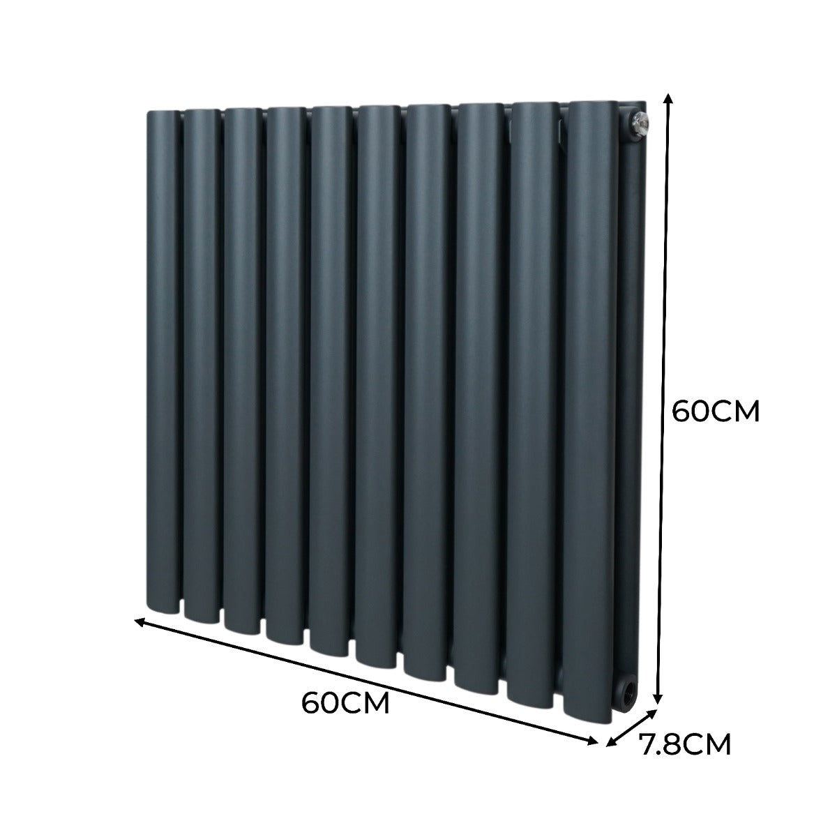 Ovale Kolomradiator & TRV Chroomkranen - 600mm x 600mm – Antraciet Grijs