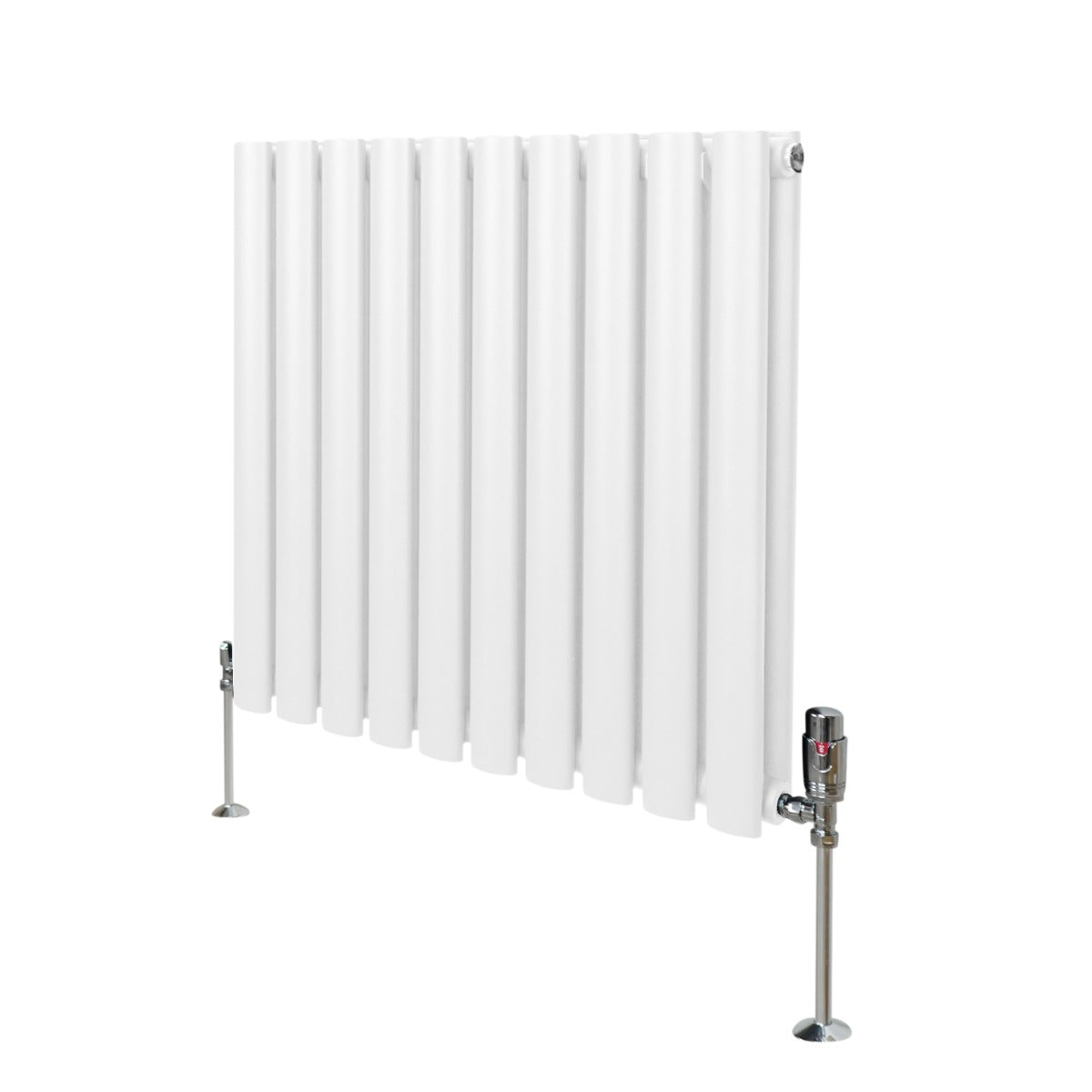 Ovale Kolomradiator & TRV Chroomkranen - 600mm x 600mm – Wit