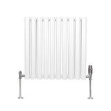 Ovale Kolomradiator & TRV Chroomkranen - 600mm x 600mm – Wit