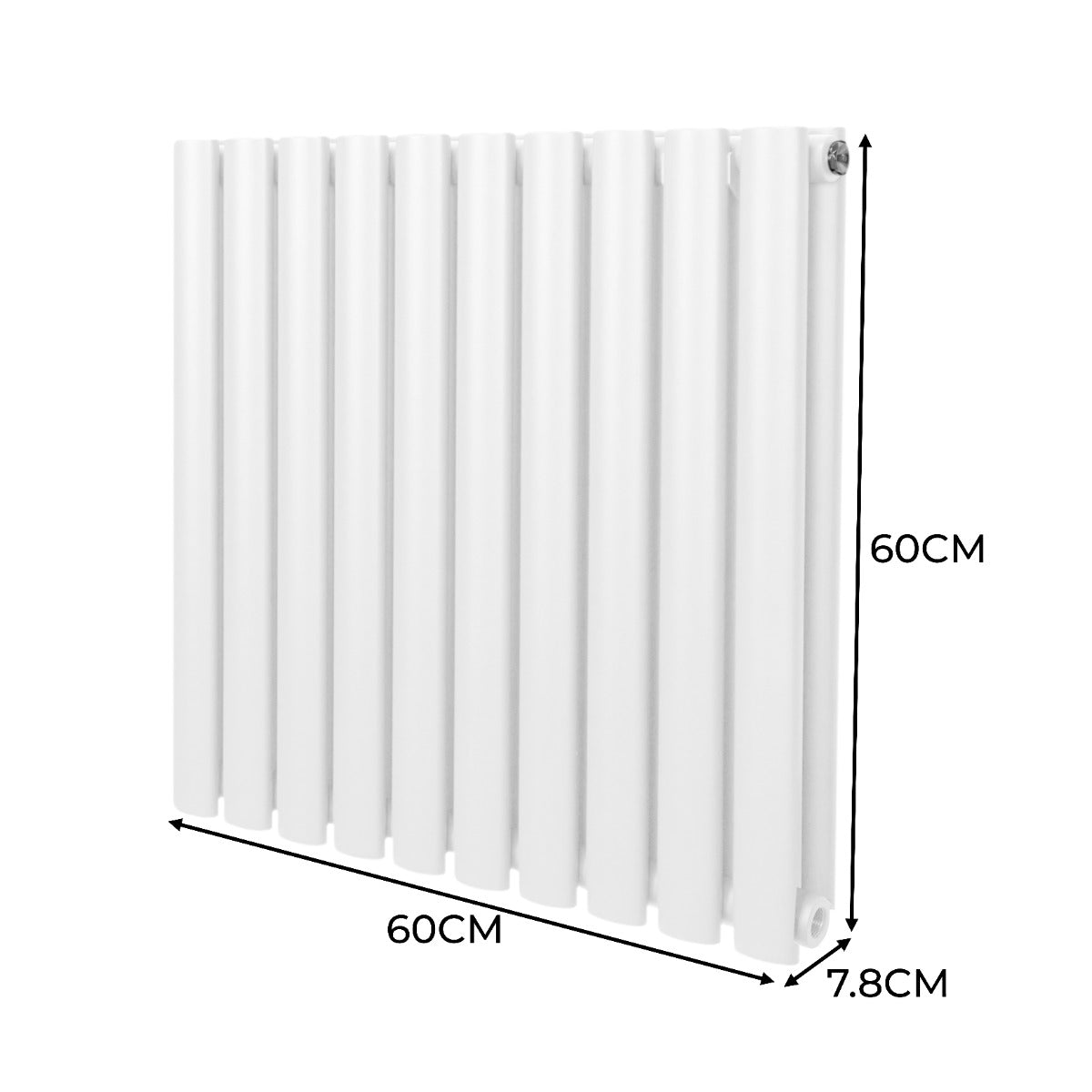 Ovale Kolomradiator & TRV Chroomkranen - 600mm x 600mm – Wit