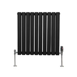 Ovale Kolomradiator & TRV Chroomkranen - 600mm x 600mm – Zwart