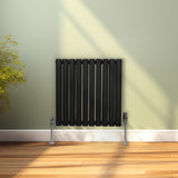 Ovale Kolomradiator & TRV Chroomkranen - 600mm x 600mm – Zwart