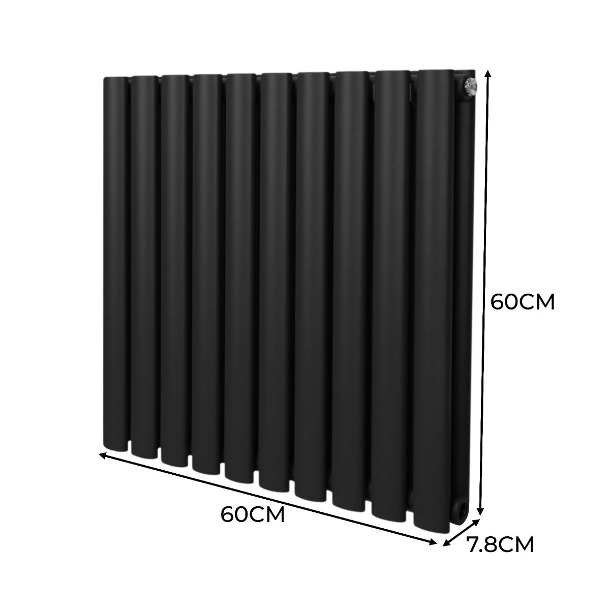 Ovale Kolomradiator & TRV Chroomkranen - 600mm x 600mm – Zwart