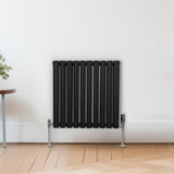 Ovale Kolomradiator & TRV Chroomkranen - 600mm x 600mm – Zwart