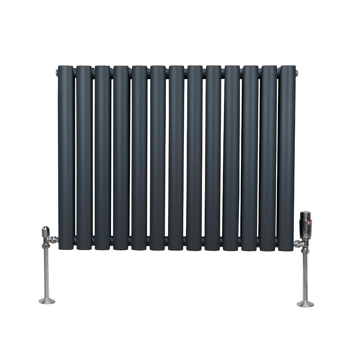 Ovale Kolomradiator & TRV Chroomkranen - 600mm x 780mm – Antraciet Grijs