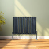 Ovale Kolomradiator & TRV Chroomkranen - 600mm x 780mm – Antraciet Grijs