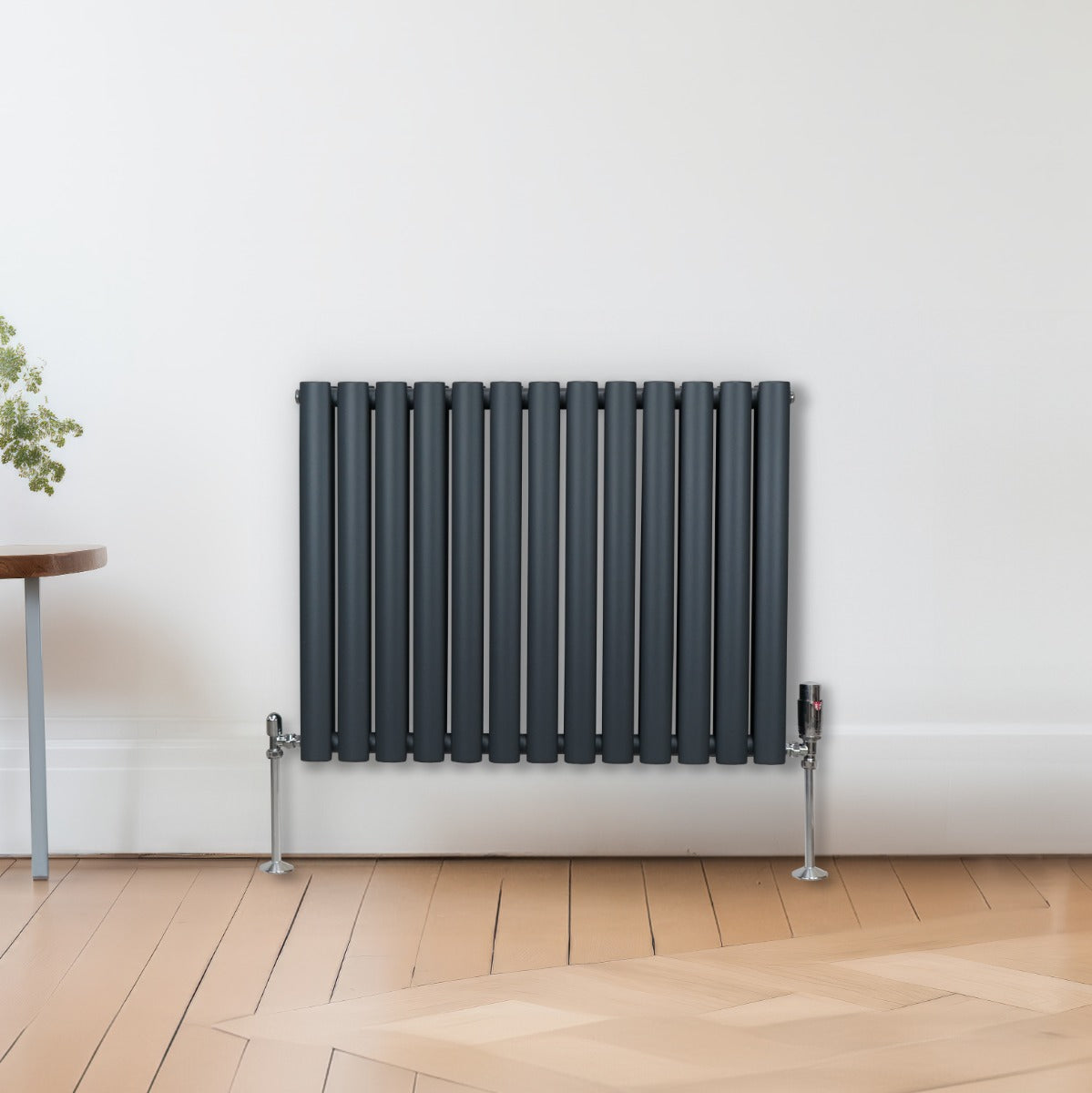 Ovale Kolomradiator & TRV Chroomkranen - 600mm x 780mm – Antraciet Grijs