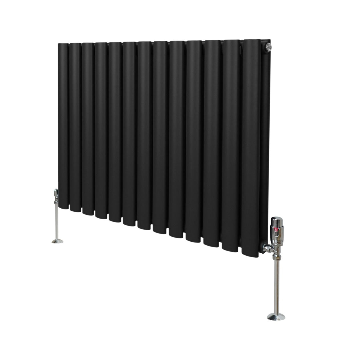 Ovale Kolomradiator & TRV Chroomkranen - 600mm x 780mm – Zwart