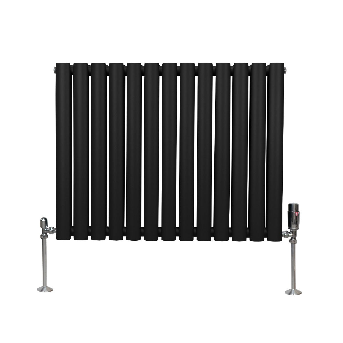 Ovale Kolomradiator & TRV Chroomkranen - 600mm x 780mm – Zwart