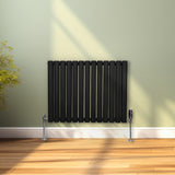 Ovale Kolomradiator & TRV Chroomkranen - 600mm x 780mm – Zwart