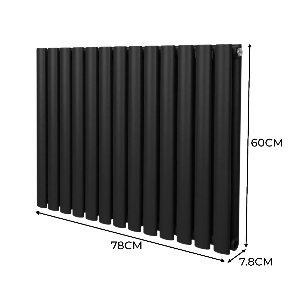 Ovale Kolomradiator & TRV Chroomkranen - 600mm x 780mm – Zwart