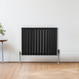 Ovale Kolomradiator & TRV Chroomkranen - 600mm x 780mm – Zwart