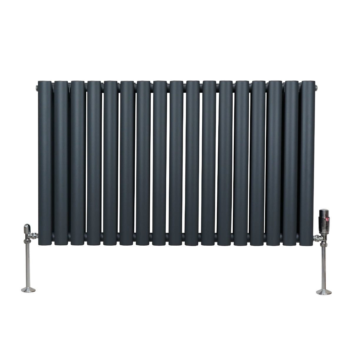 Ovale Kolomradiator & TRV Chroomkranen - 600mm x 1020mm – Antraciet Grijs