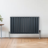 Ovale Kolomradiator & TRV Chroomkranen - 600mm x 1020mm – Antraciet Grijs