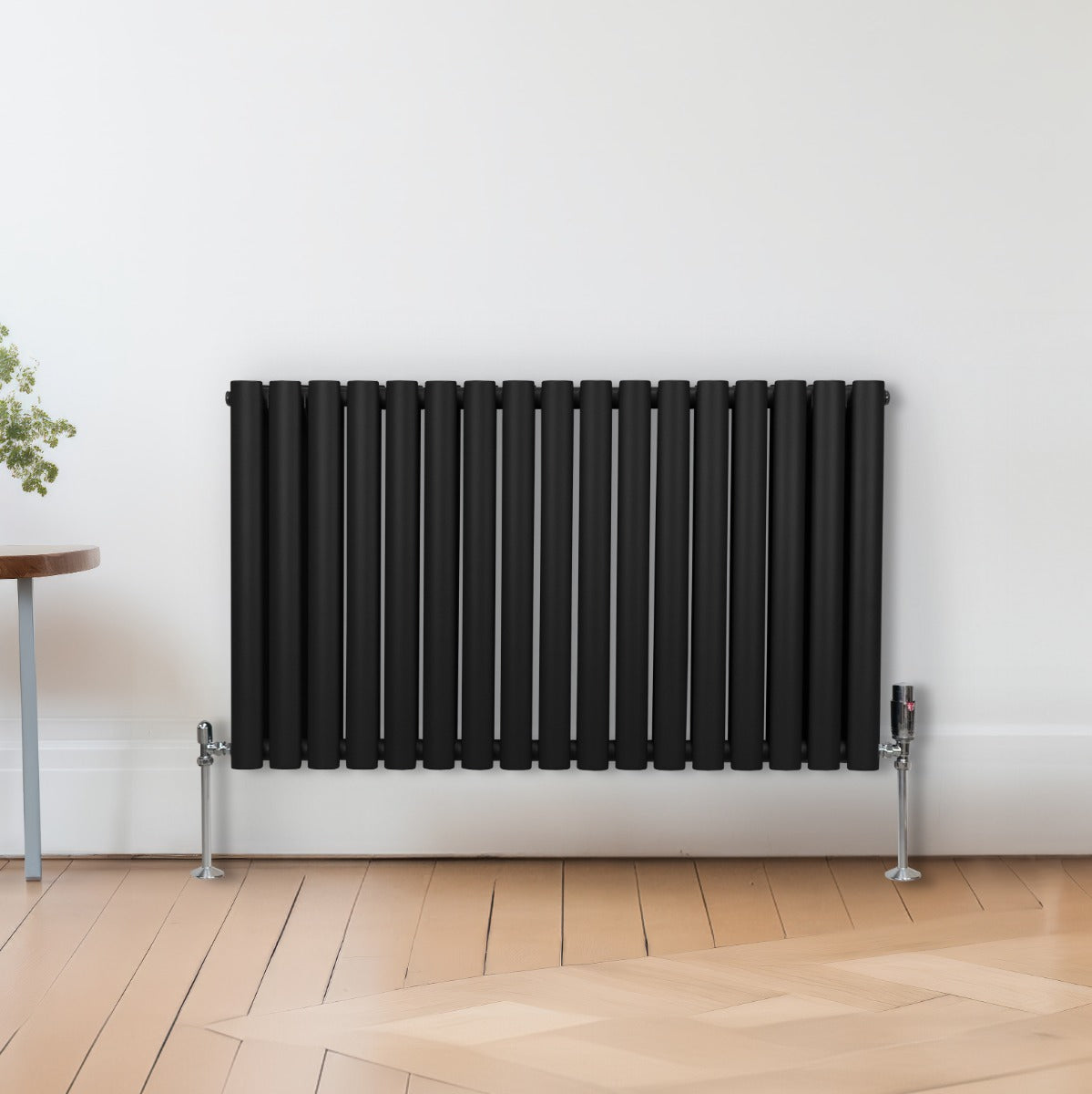 Ovale Kolomradiator & TRV Chroomkranen - 600mm x 1020mm – Zwart