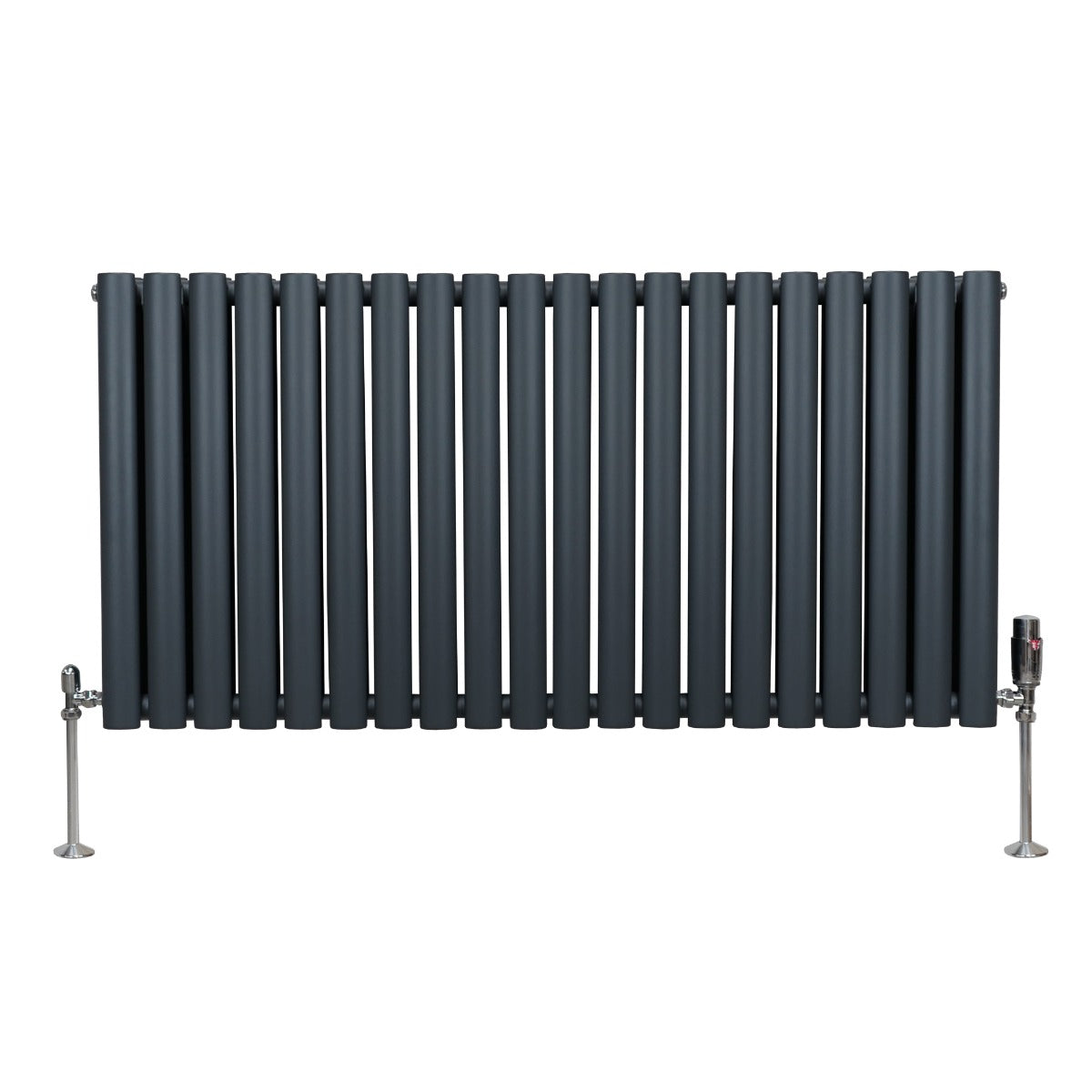 Ovale Kolomradiator & TRV Chroomkranen - 600mm x 1200mm – Antraciet Grijs