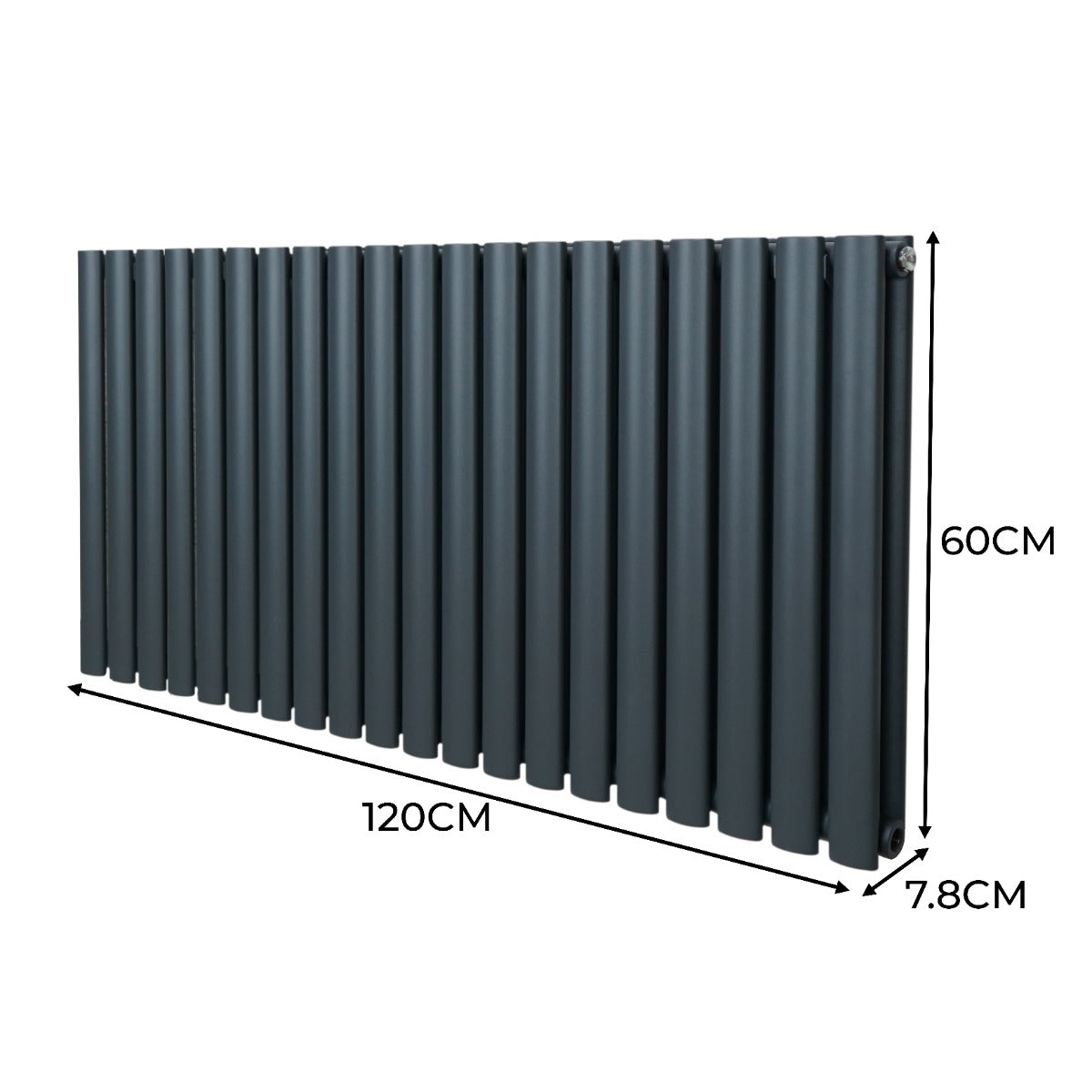 Ovale Kolomradiator & TRV Chroomkranen - 600mm x 1200mm – Antraciet Grijs