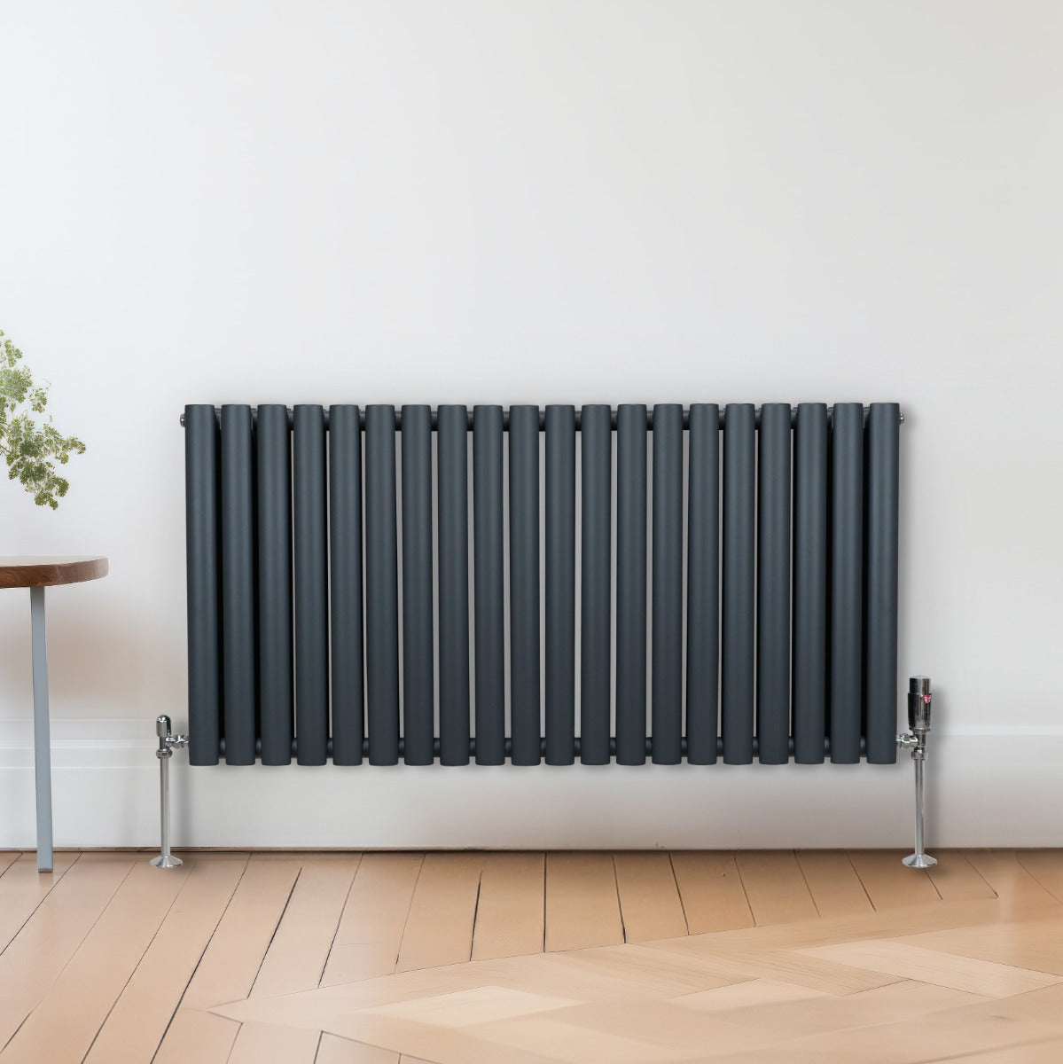 Ovale Kolomradiator & TRV Chroomkranen - 600mm x 1200mm – Antraciet Grijs