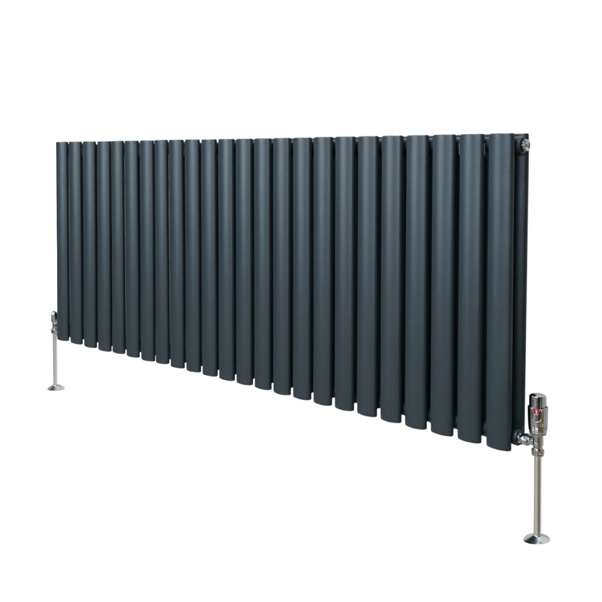 Ovale Kolomradiator & TRV Chroomkranen - 600mm x 1440mm – Antraciet Grijs