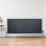 Ovale Kolomradiator & TRV Chroomkranen - 600mm x 1440mm – Antraciet Grijs