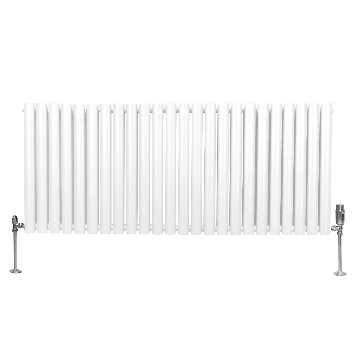 Ovale Kolomradiator & TRV Chroomkranen - 600mm x 1440mm – Wit