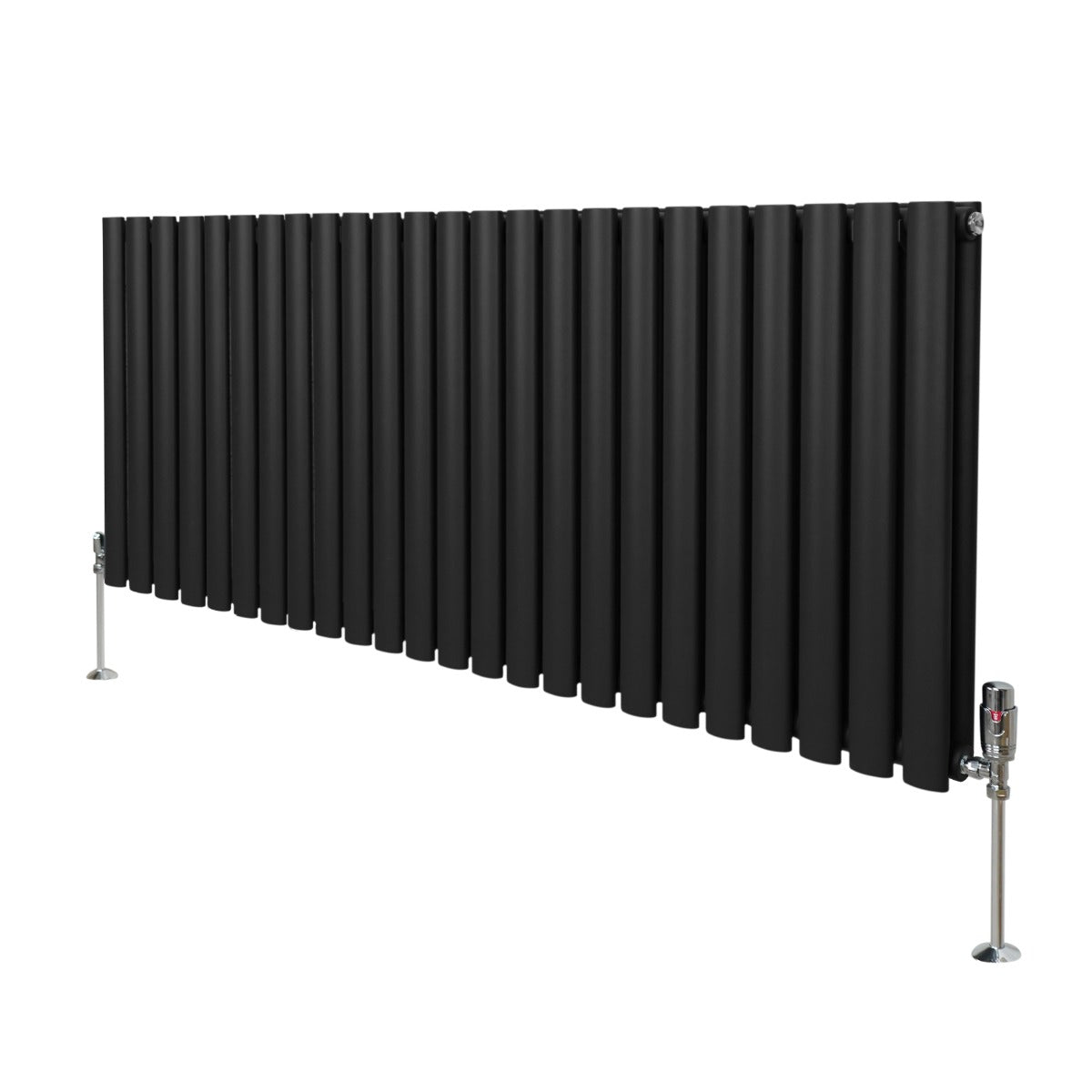 Ovale Kolomradiator & TRV Chroomkranen - 600mm x 1440mm – Zwart