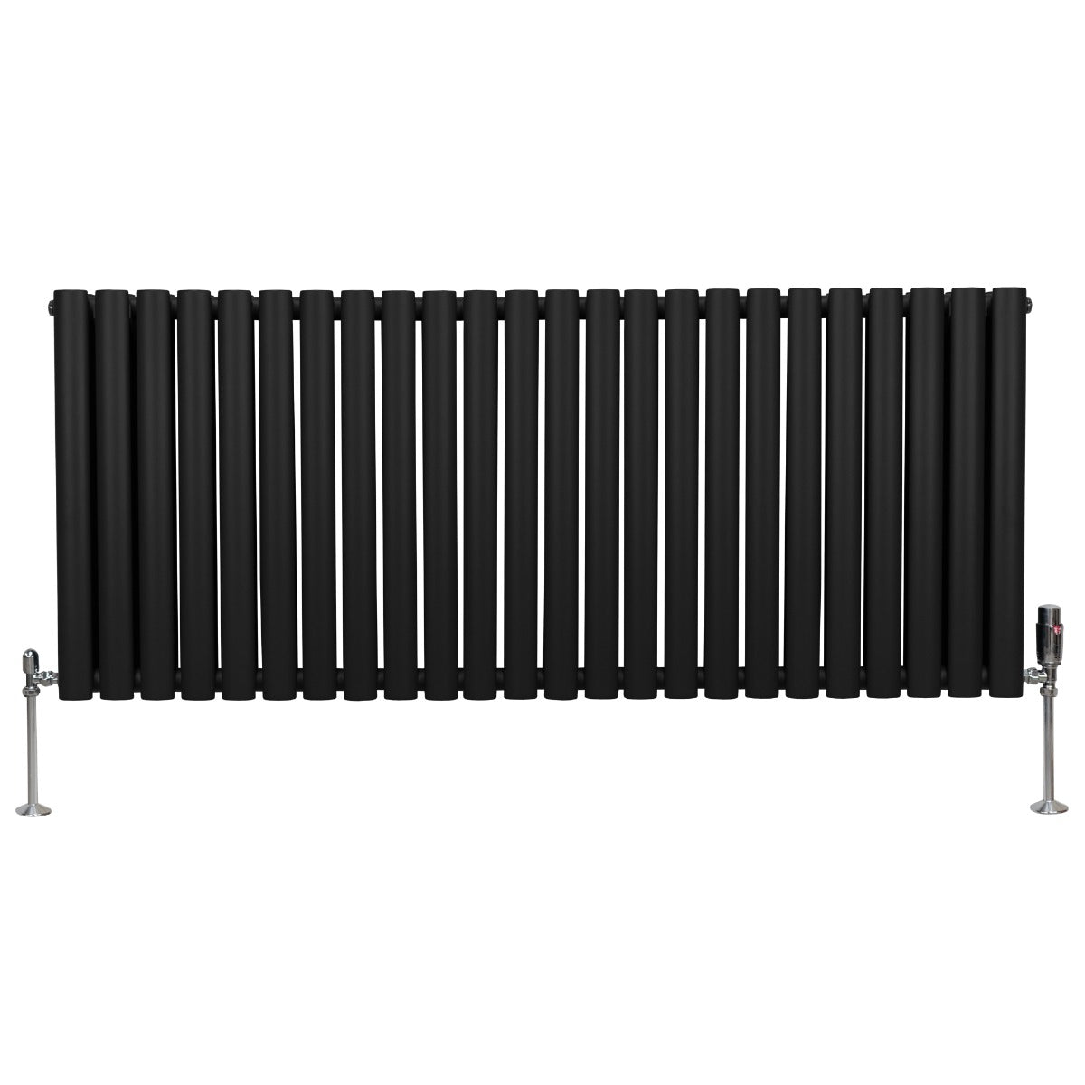 Ovale Kolomradiator & TRV Chroomkranen - 600mm x 1440mm – Zwart