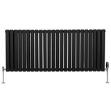 Ovale Kolomradiator & TRV Chroomkranen - 600mm x 1440mm – Zwart