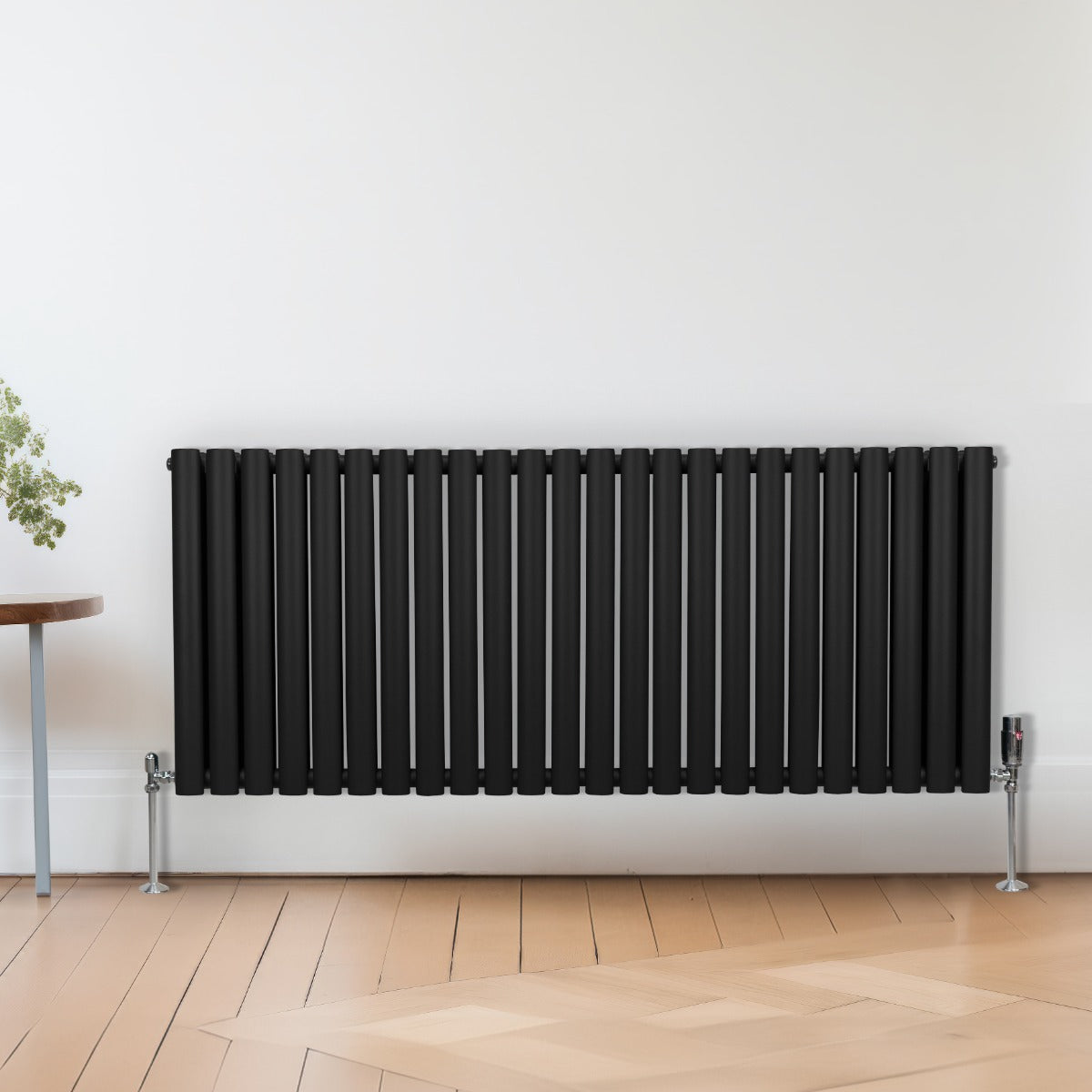 Ovale Kolomradiator & TRV Chroomkranen - 600mm x 1440mm – Zwart