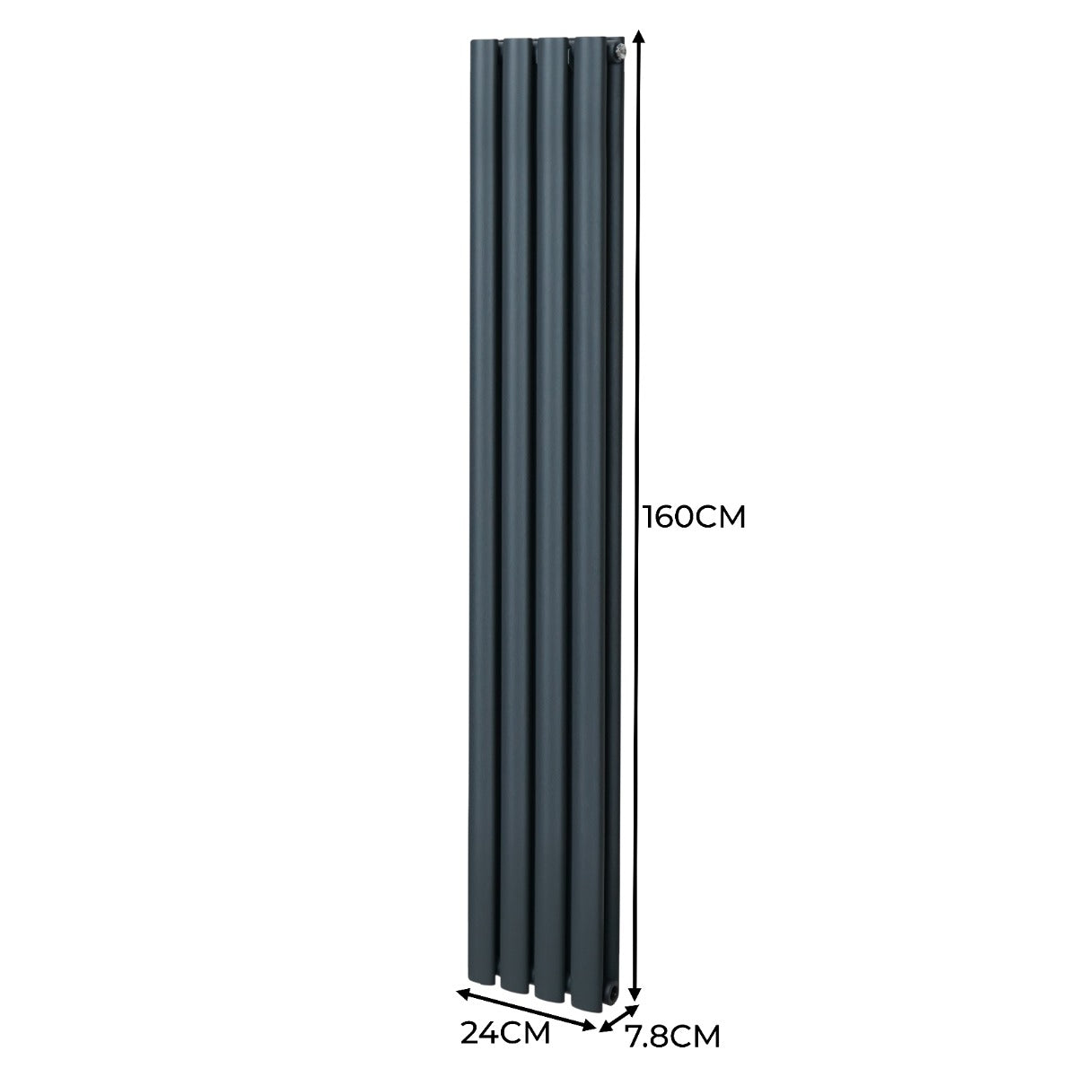 Ovale Kolomradiator & TRV Chroomkranen - 1600mm x 240mm – Antraciet Grijs