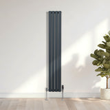 Ovale Kolomradiator & TRV Chroomkranen - 1600mm x 240mm – Antraciet Grijs