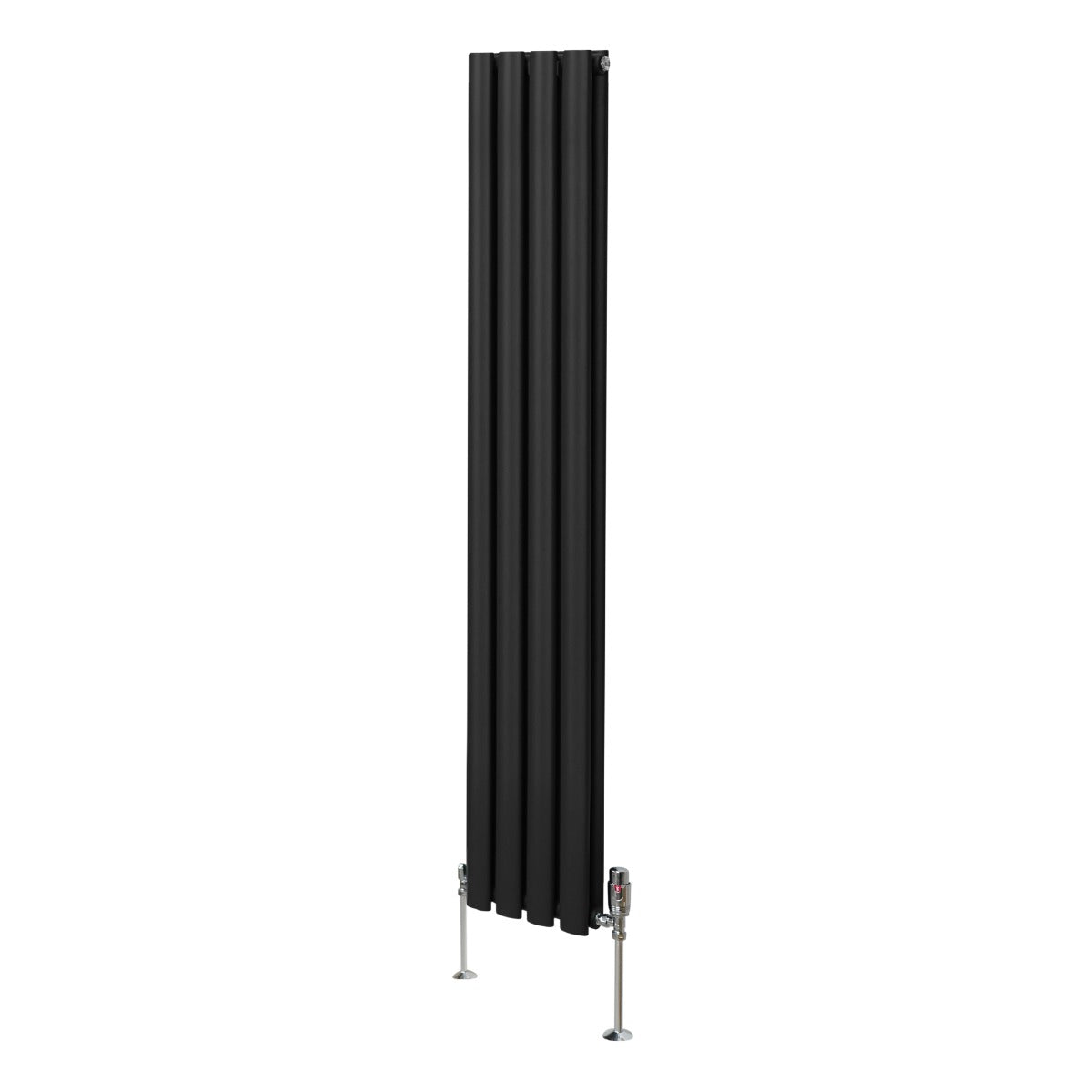 Ovale Kolomradiator & TRV Chroomkranen - 1600mm x 240mm – Zwart