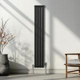 Ovale Kolomradiator & TRV Chroomkranen - 1600mm x 240mm – Zwart