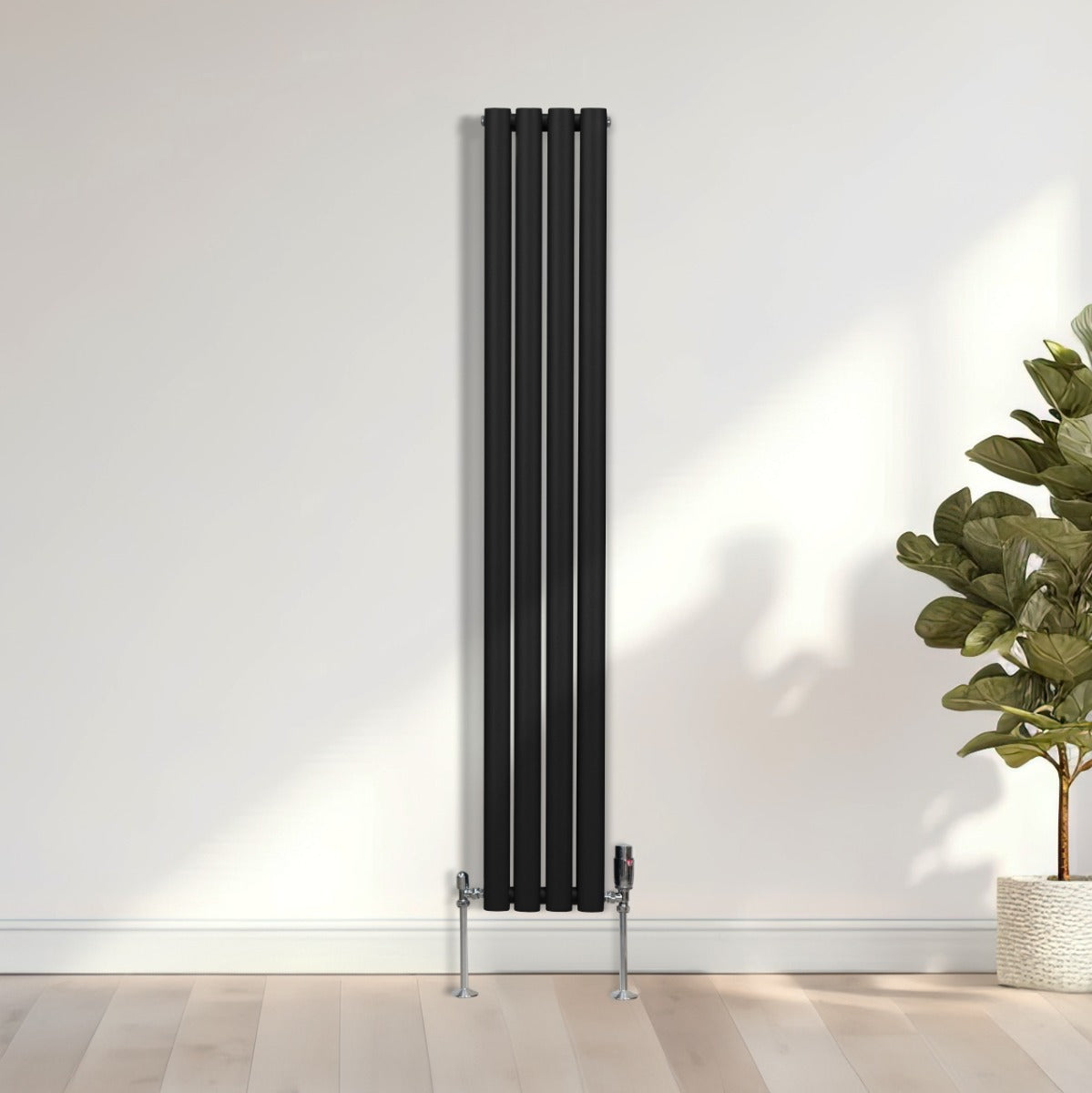 Ovale Kolomradiator & TRV Chroomkranen - 1600mm x 240mm – Zwart