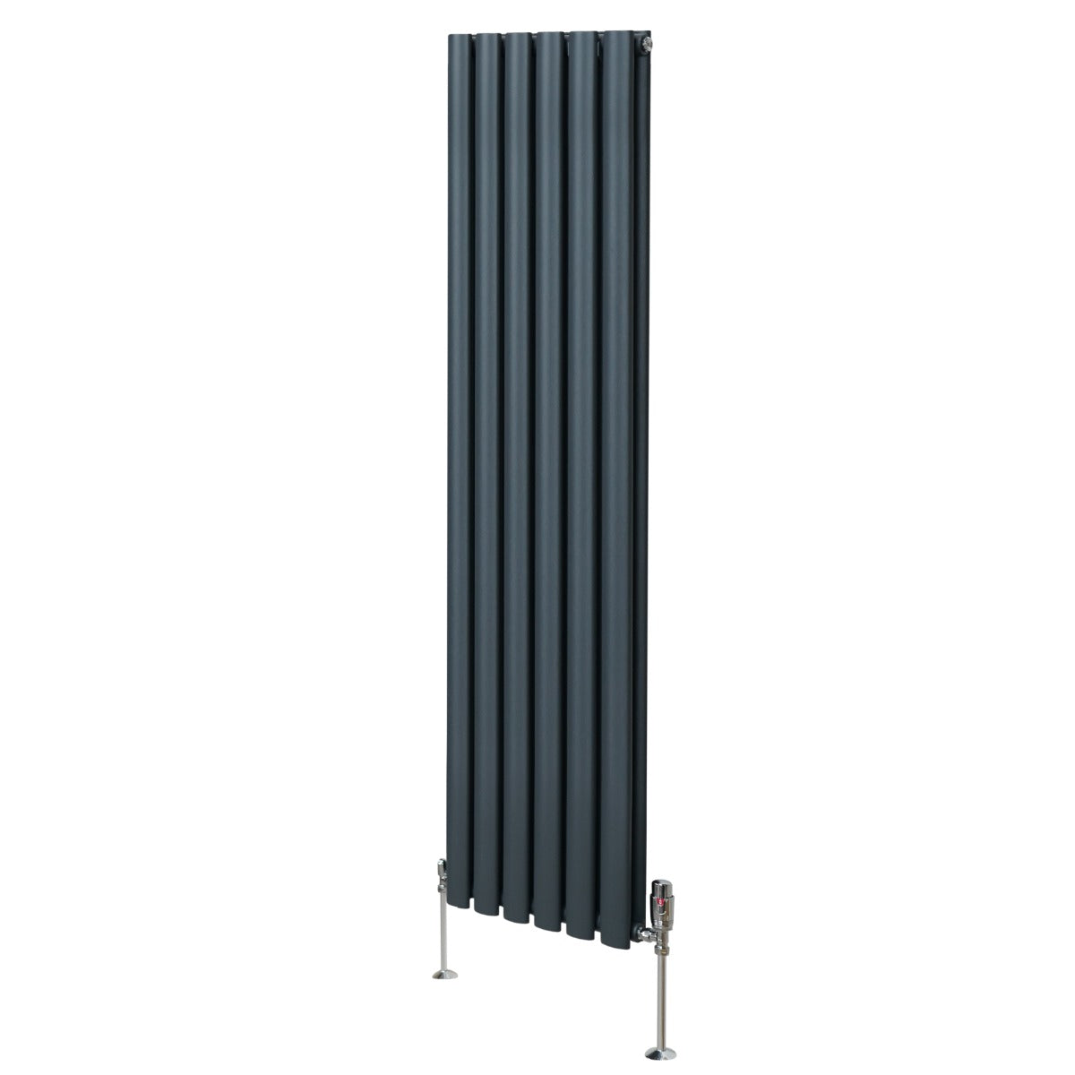 Ovale Kolomradiator & TRV Chroomkranen - 1600mm x 360mm – Antraciet Grijs