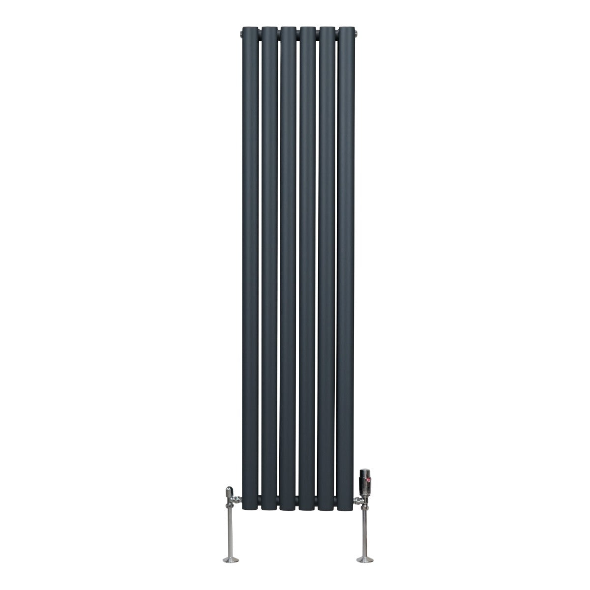 Ovale Kolomradiator & TRV Chroomkranen - 1600mm x 360mm – Antraciet Grijs