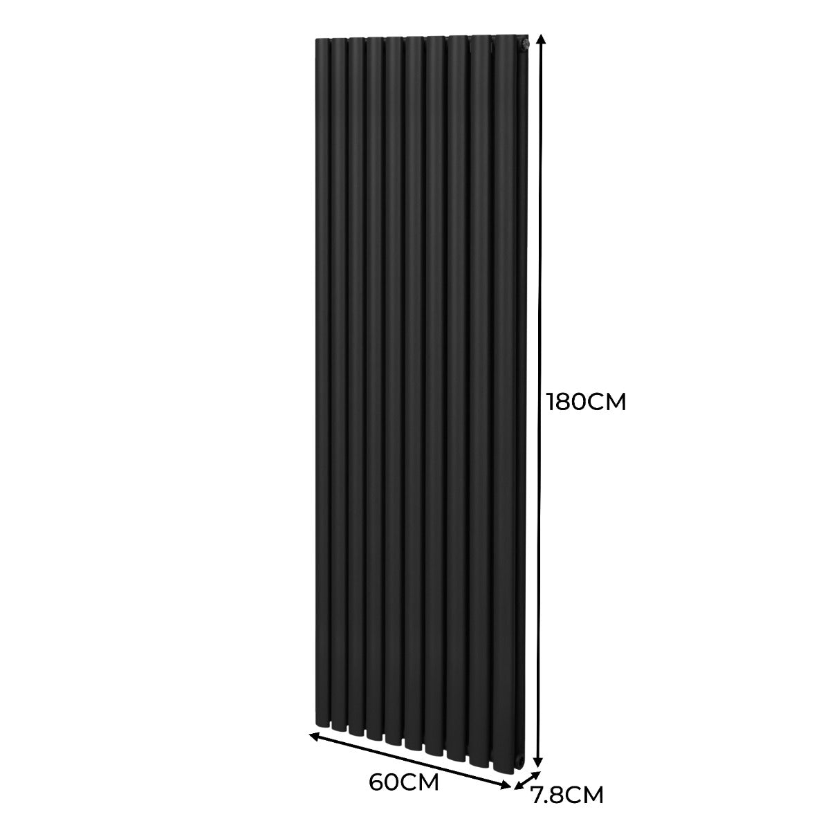 Ovale Kolomradiator & TRV Chroomkranen - 1800mm x 600mm – Zwart