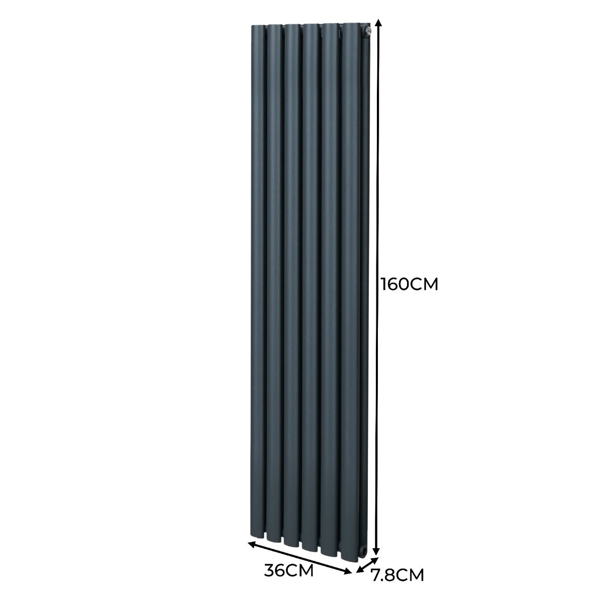 Ovale Kolomradiator & TRV Chroomkranen - 1600mm x 360mm – Antraciet Grijs